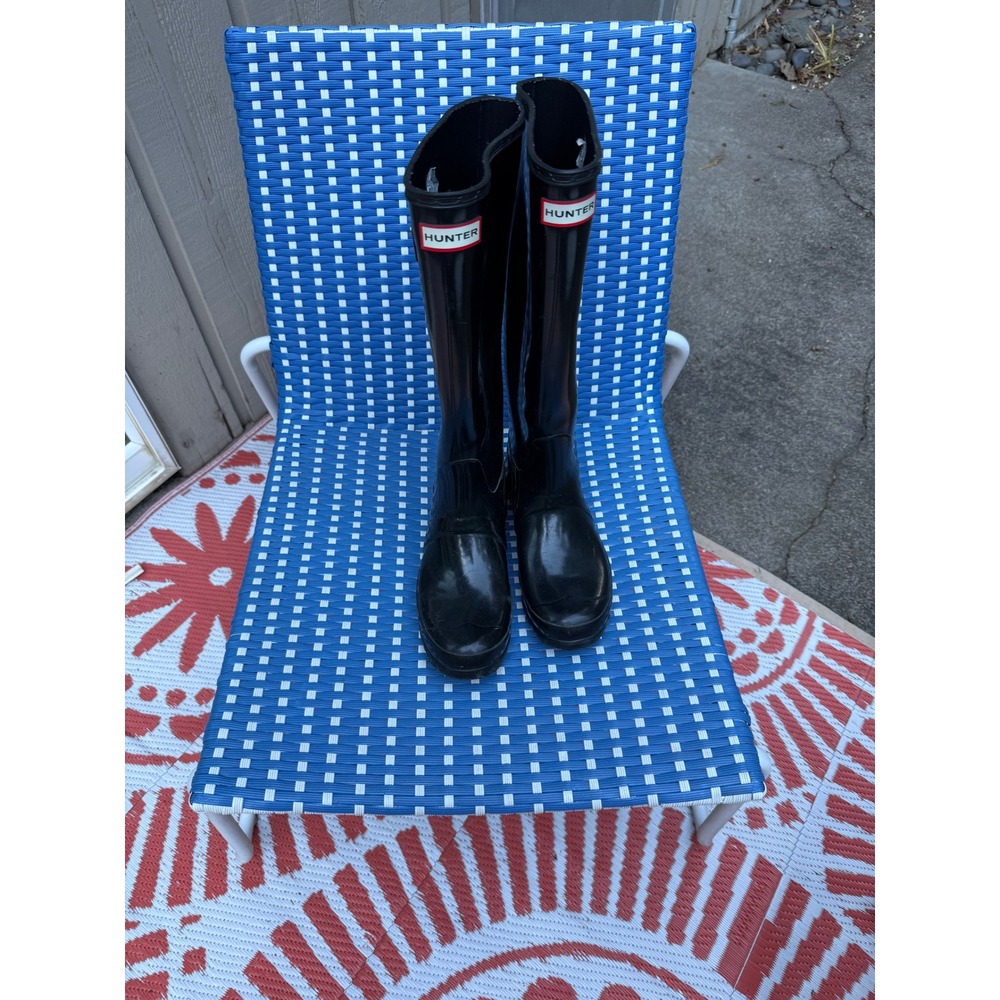 Hunter Original Tall Gloss Rain Boots Black Waterproof Rubber Womens 8 Mens 7